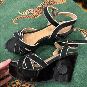 Baldinini Elegant Black and Cream Wedges